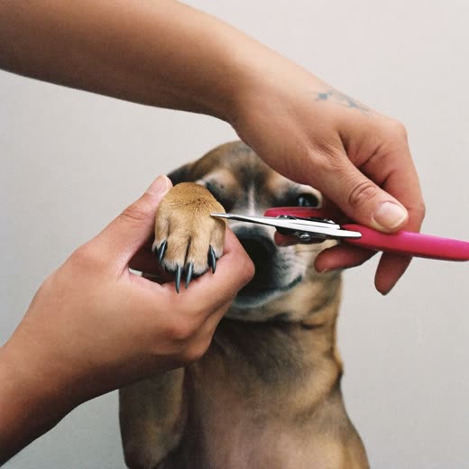 A dog's paw held gently while its nails are trimmed